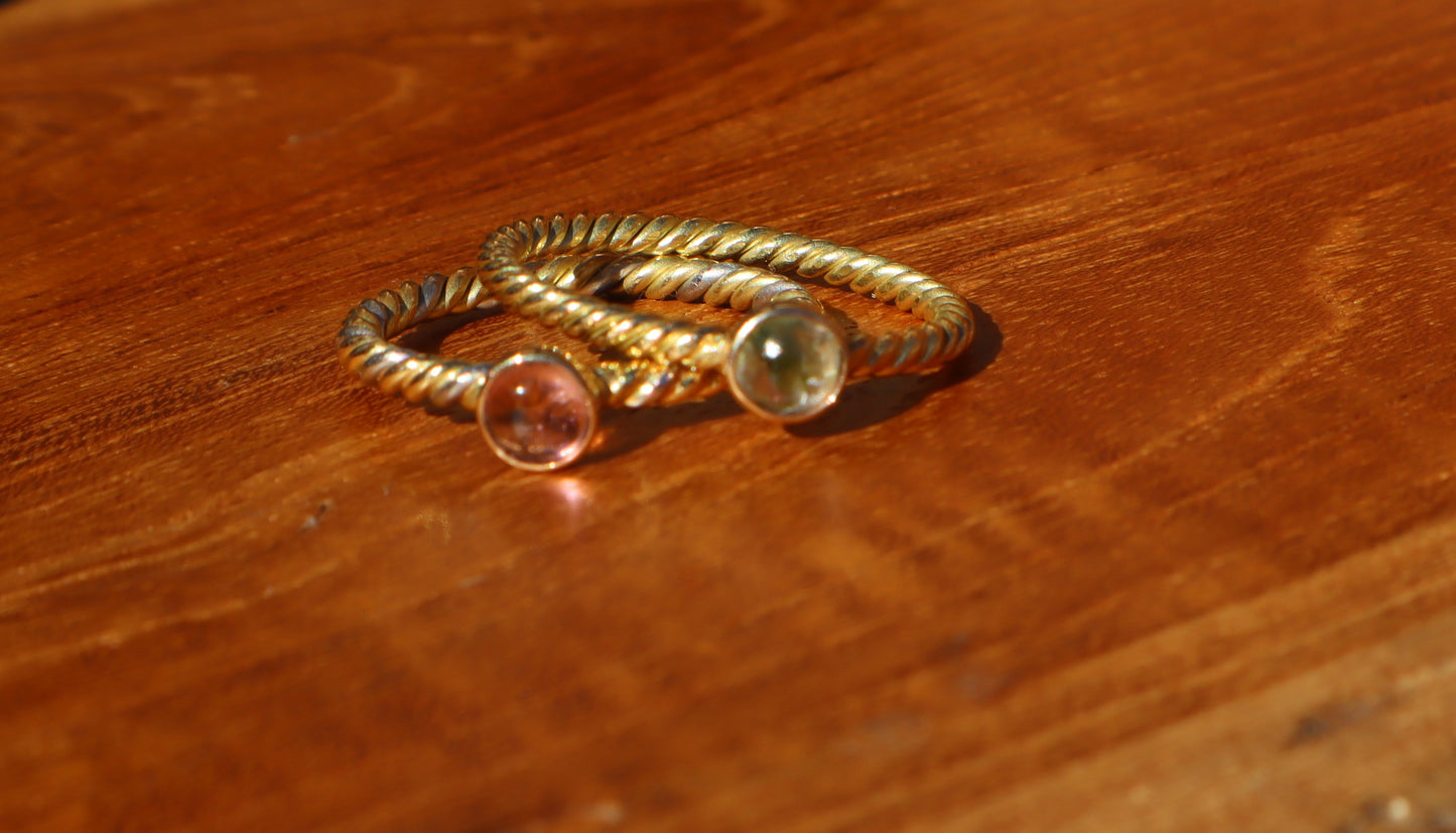 Lolite Cabochon on a 18Yellow Twisted Gold Ring